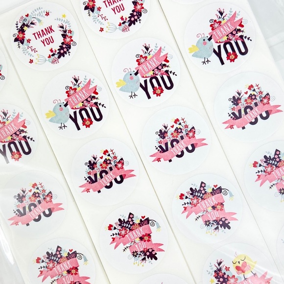 500 Thank You Stickers. Summer Bird Floral Pattern. Envelope Seals Bulk. 1 Roll - Picture 4 of 8